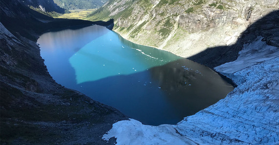 A recently formed glacial lake near Terrace, British Columbia, Canada in 2022.