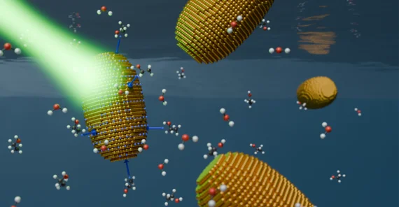 Theoretische Darstellung von Gol-Nanostäbchen in Wasser- und Ethanmolekülen.