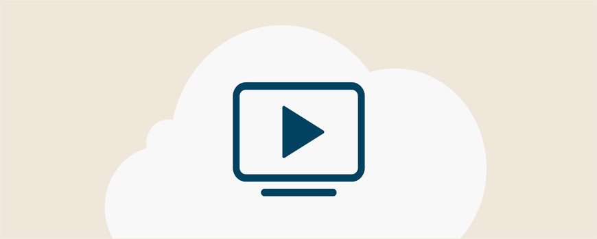 Video-Icon vor weißer Wolke mit beigen Hintergrund