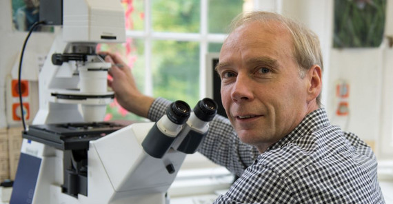 Dr. Guntram Weithoff mit den Algen im Labor. Dr. Guntram Weithoff mit den Algen im Labor.